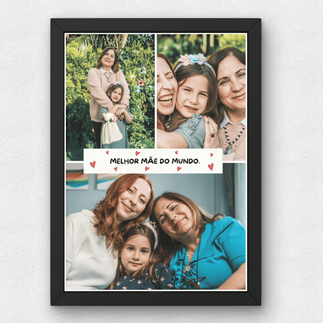 Quadro Melhor Mãe Do Mundo Personalizado C/ 3 Fotos
