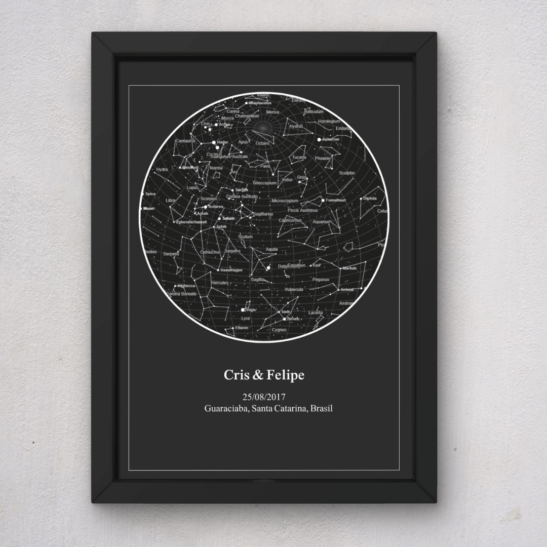 Quadro Casal Mapa Estelar Preto